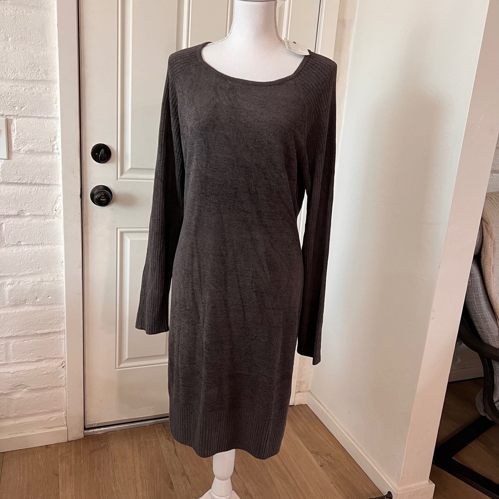 Barefoot Dreams CozyChic Ultra Lite Long Sleeve Dress Carbon Grey BDWCU1217 XL